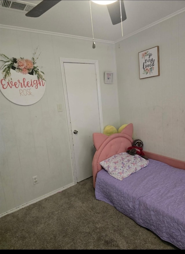 221 Azalea Dr, Sulphur Springs, TX 75482 - bedroom with carpet floors, crown molding, baseboards, and a ceiling fan