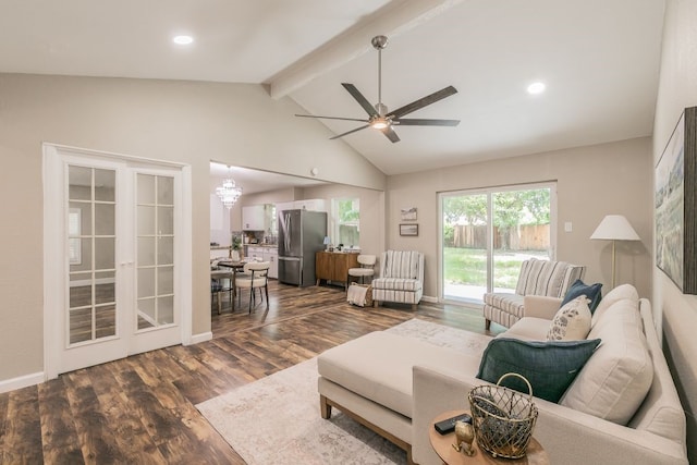 1807 Lachelle Ln, Arlington, TX 76010 - living room featuring dark wood-style flooring, ceiling fan, recessed lighting, and baseboards