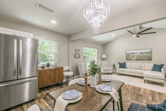 1807 Lachelle Ln, Arlington, TX 76010 - dining room featuring healthy amount of natural light, dark wood-style floors, recessed lighting, a ceiling fan, and a chandelier