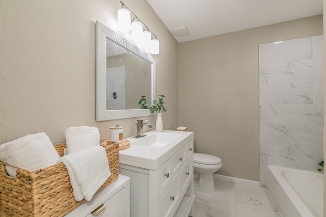 1807 Lachelle Ln, Arlington, TX 76010 - full bath with marble finish floors, vanity, toilet, and baseboards
