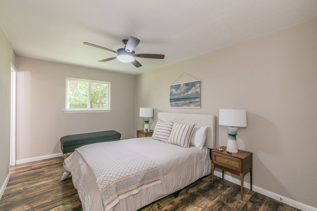 1807 Lachelle Ln, Arlington, TX 76010 - bedroom with baseboards, dark wood-style floors, and ceiling fan