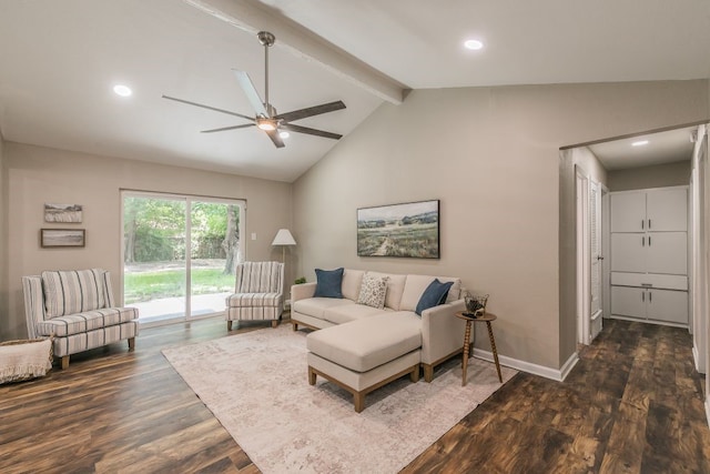 1807 Lachelle Ln, Arlington, TX 76010 - living room featuring a ceiling fan, dark wood-style flooring, recessed lighting, and baseboards