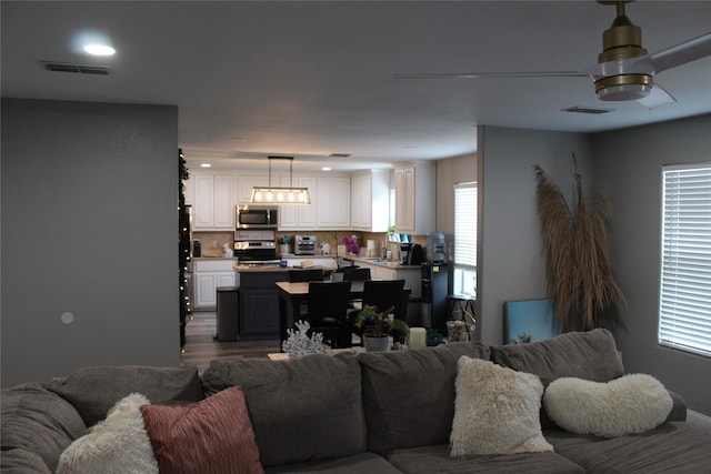 12824 Kingsgate Dr, Rhome, TX 76078 - living area with dark wood-type flooring, a toaster, and visible vents