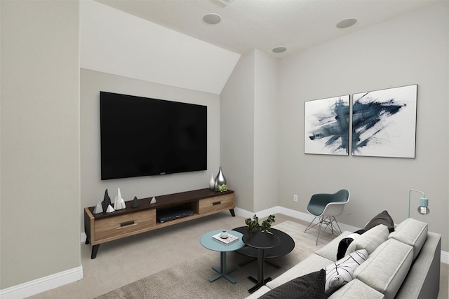 living room featuring carpet flooring and baseboards