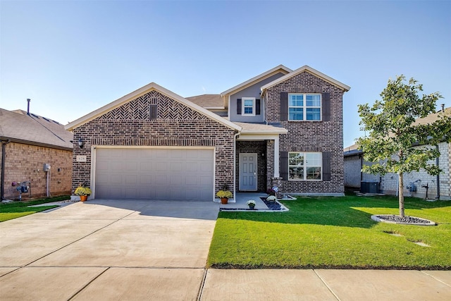 628 Bronze Forest Dr, Fort Worth, TX 76131 - traditional-style home with brick siding, driveway, an attached garage, and a front yard