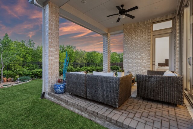 808 Bluestem Dr, Aubrey, TX 76227 - view of patio / terrace with a ceiling fan and an outdoor living space