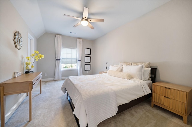 801 Ivy Glen Ct, Prosper, TX 75078 - bedroom featuring vaulted ceiling, a ceiling fan, light carpet, baseboards, and visible vents