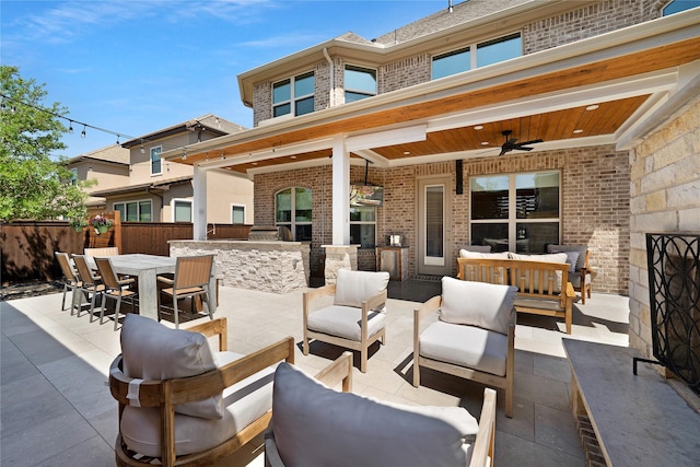 801 Ivy Glen Ct, Prosper, TX 75078 - view of patio featuring an outdoor hangout area, a ceiling fan, exterior kitchen, and outdoor dining space
