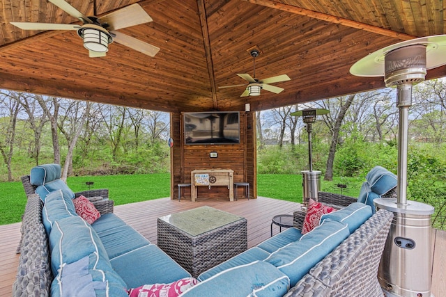 view of patio / terrace featuring outdoor lounge area, a ceiling fan, and a deck