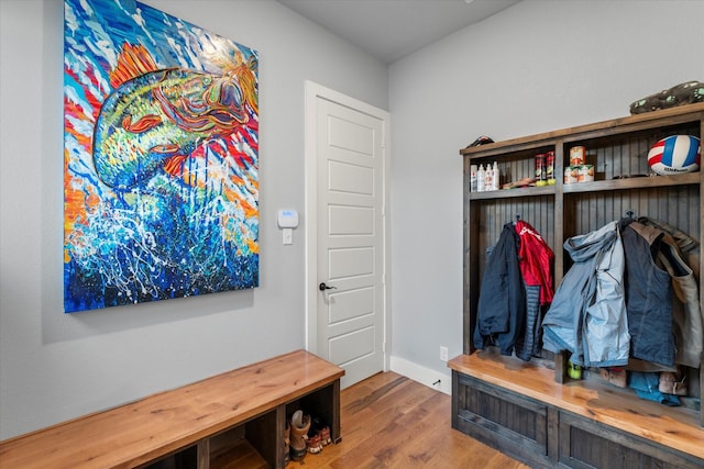 mudroom with baseboards and wood finished floors