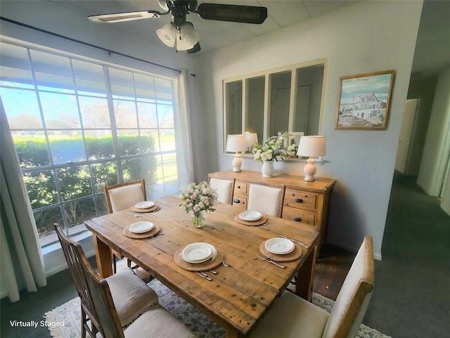 3205 Parkside Dr, Mesquite, TX 75150 - dining space featuring a ceiling fan and baseboards