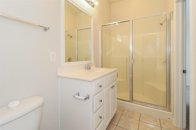 6228 Adonia Dr, Fort Worth, TX 76131 - bathroom with a shower stall, tile patterned floors, vanity, and toilet