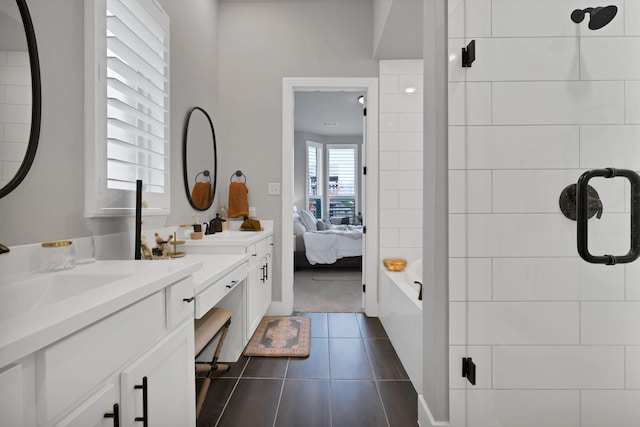 1920 Barnhill Ln, Van Alstyne, TX 75495 - full bathroom featuring double vanity, a shower, tile patterned floors, ensuite bath, and a bath