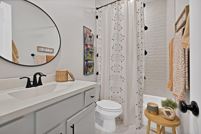1920 Barnhill Ln, Van Alstyne, TX 75495 - bathroom with vanity, tile patterned flooring, toilet, and shower / bath combination with curtain