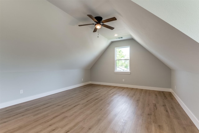 3822 Evergreen Ln, Caddo Mills, TX 75135 - additional living space with vaulted ceiling, ceiling fan, light wood-style flooring, and baseboards