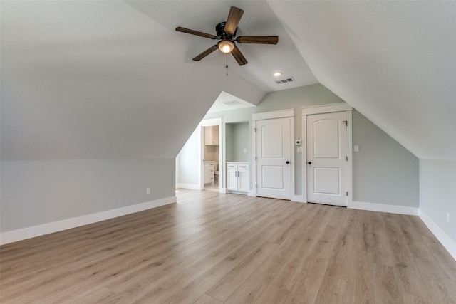 3822 Evergreen Ln, Caddo Mills, TX 75135 - additional living space with vaulted ceiling, light wood finished floors, a ceiling fan, baseboards, and recessed lighting