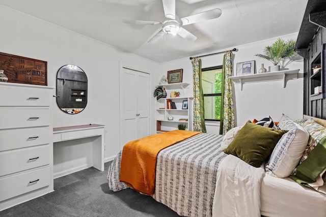 336 Kirk Ave, Pottsboro, TX 75076 - bedroom featuring dark colored carpet, a closet, and a ceiling fan