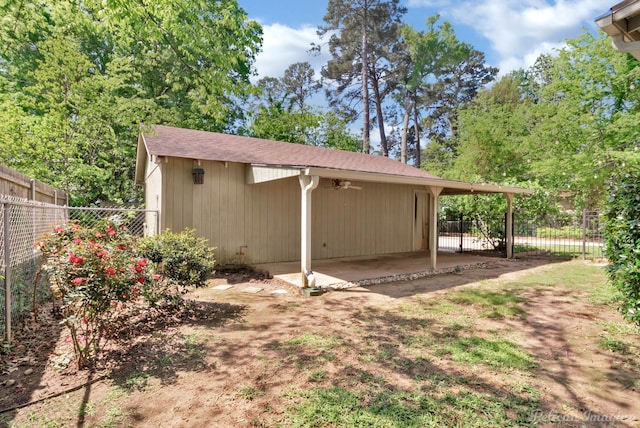 651 Delaware St, Shreveport, LA 71106 - exterior space featuring a fenced backyard, a ceiling fan, and a patio area