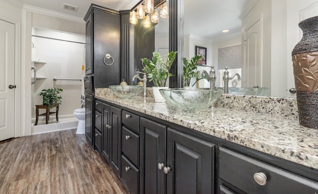 bathroom featuring visible vents, a sink, and crown molding