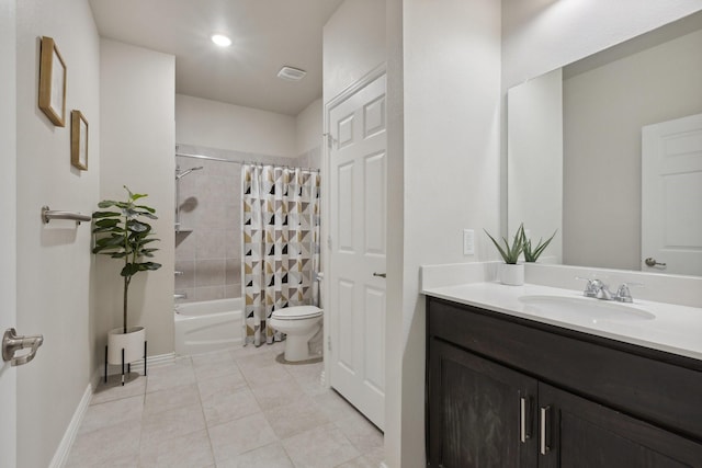 4538 Cherbourg St, Dallas, TX 75216 - bathroom with vanity, toilet, tile patterned floors, shower / bathtub combination with curtain, and recessed lighting