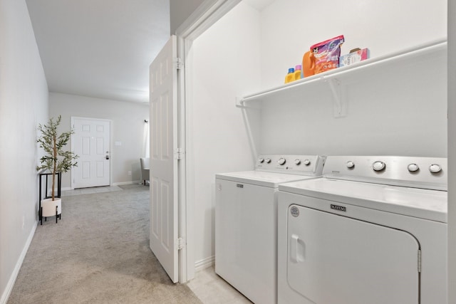 4538 Cherbourg St, Dallas, TX 75216 - laundry room featuring light colored carpet, washing machine and clothes dryer, and baseboards