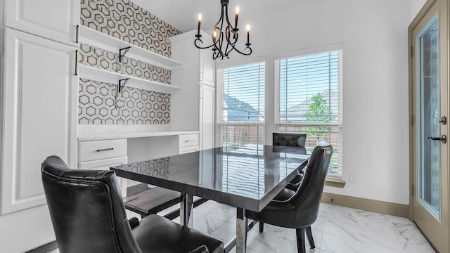 304 Winding Creek Ln, Anna, TX 75409 - dining room featuring a chandelier, marble finish floor, and baseboards