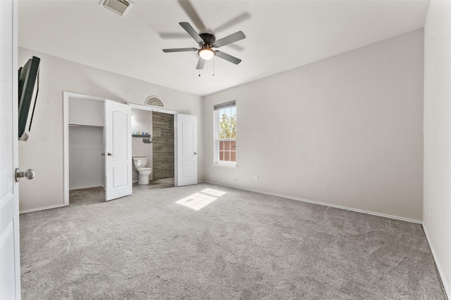 3101 Clear Springs Dr, Forney, TX 75126 - unfurnished bedroom featuring connected bathroom, a ceiling fan, visible vents, carpet flooring, and baseboards