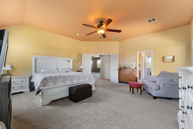 3101 Clear Springs Dr, Forney, TX 75126 - bedroom with carpet, visible vents, ceiling fan, and lofted ceiling