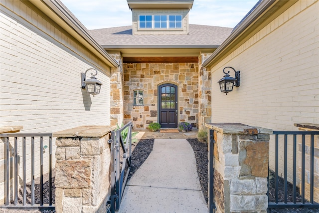 924 Winding Ridge Trl, Southlake, TX 76092 - property entrance featuring stone siding and roof with shingles