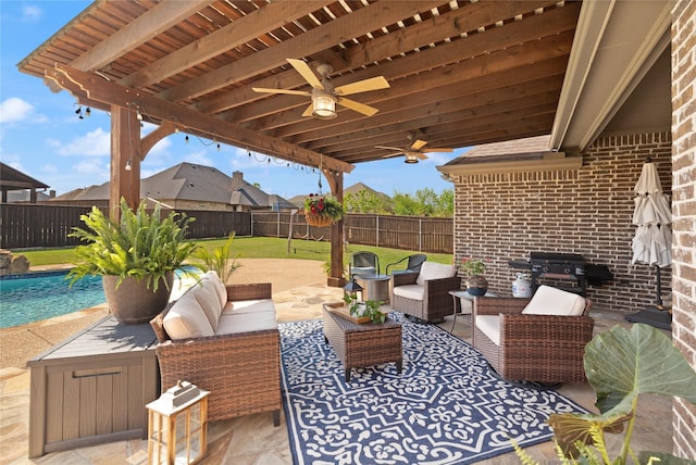 123 Claremont Dr, Ovilla, TX 75154 - view of patio with an outdoor hangout area, ceiling fan, and grilling area