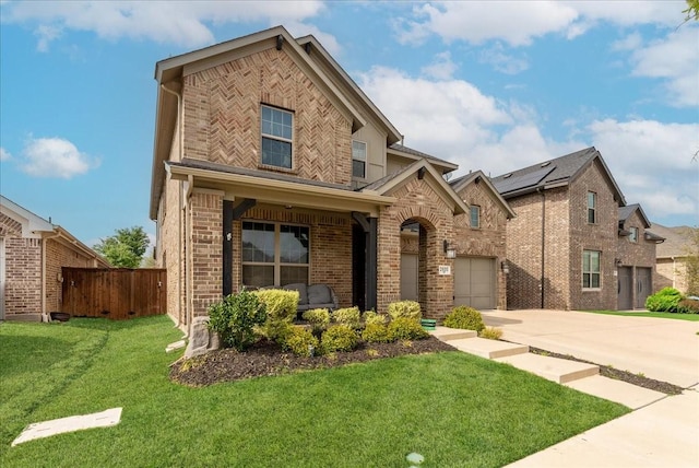 2605 High Bluff Dr, Mansfield, TX 76063 - view of front of house with brick siding, a front lawn, fence, and driveway