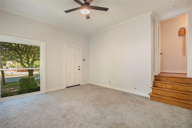 626 N Hampton Rd, Dallas, TX 75208 - unfurnished room with ornamental molding, baseboards, a ceiling fan, and carpet