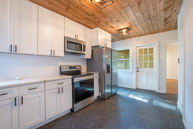 626 N Hampton Rd, Dallas, TX 75208 - kitchen with white cabinets, wooden ceiling, and appliances with stainless steel finishes