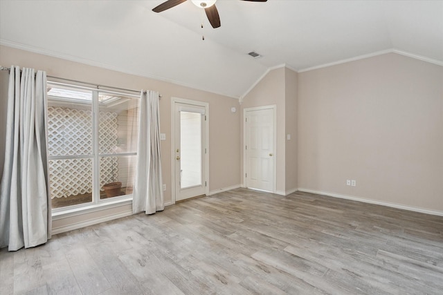 8508 Landing Way Ct, Fort Worth, TX 76179 - unfurnished room with vaulted ceiling, a ceiling fan, wood finished floors, baseboards, and ornamental molding