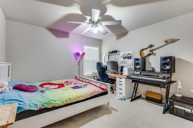 bedroom with carpet floors and ceiling fan