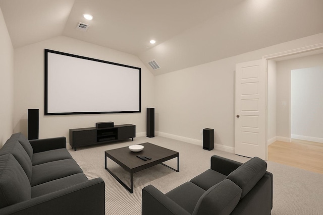 4418 Capstone Rd, Midlothian, TX 76065 - carpeted home theater featuring vaulted ceiling, recessed lighting, and baseboards