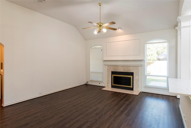 7104 Hillview Dr, Plano, TX 75025 - kitchen featuring dark wood-style flooring, lofted ceiling, ornate columns, a center island, and black electric cooktop