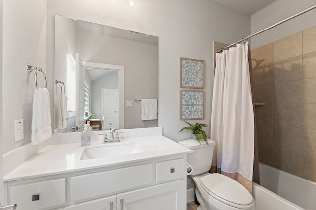 4120 Sandhills Ln, Prosper, TX 75078 - bathroom featuring toilet, vanity, and shower / tub combo with curtain