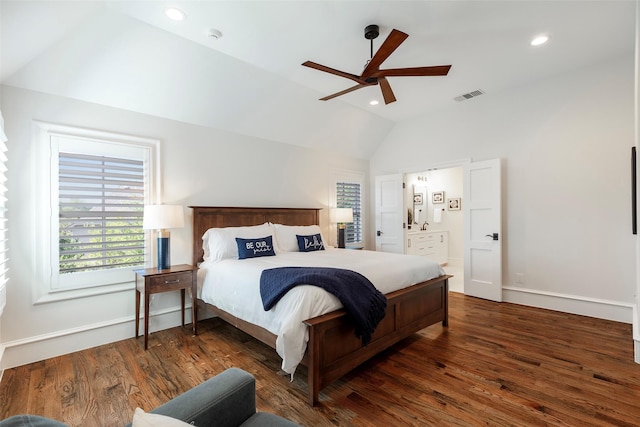 6405 Carmel Falls Ct, Mckinney, TX 75072 - bedroom featuring recessed lighting, visible vents, wood finished floors, and vaulted ceiling