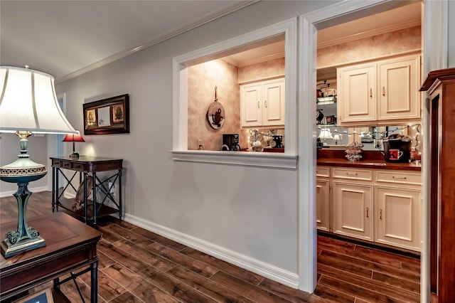 1470 Meandering Way, Rockwall, TX 75087 - interior space with baseboards, dark wood-style floors, and ornamental molding