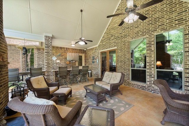 view of patio featuring a ceiling fan and an outdoor hangout area