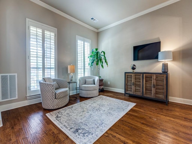 7212 Millard Pond Dr, Mckinney, TX 75071 - living area featuring visible vents, dark wood-style flooring, and baseboards
