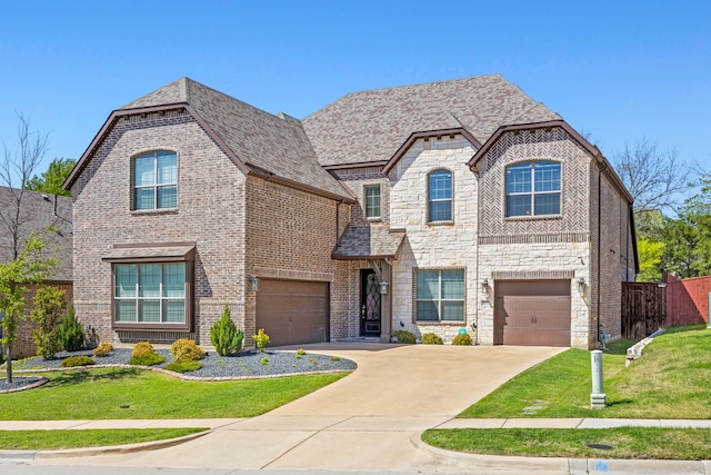4112 Angelina Dr, Mckinney, TX 75071 - view of front of house with stone siding, concrete driveway, a garage, and brick siding