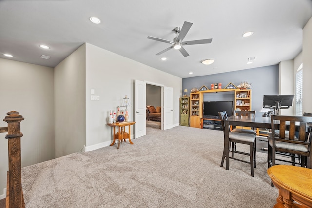 4112 Angelina Dr, Mckinney, TX 75071 - home office featuring a ceiling fan, carpet floors, recessed lighting, and baseboards
