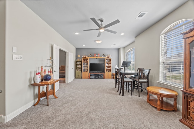 4112 Angelina Dr, Mckinney, TX 75071 - dining room featuring carpet flooring, a ceiling fan, baseboards, and recessed lighting