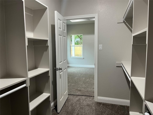 spacious closet with dark carpet