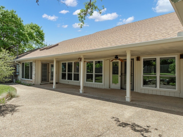 10019 Lost Oak Ridge Dr, Woodway, TX 76712 - rear view of house featuring ceiling fan, roof with shingles, and a patio