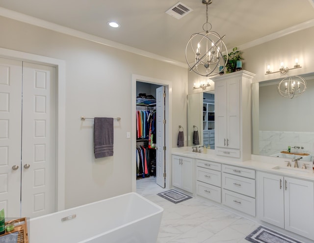 262 Poydras Ave, Bossier City, LA 71111 - full bath featuring a sink, visible vents, double vanity, and an inviting chandelier