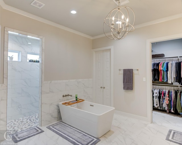 262 Poydras Ave, Bossier City, LA 71111 - full bath featuring visible vents, a freestanding bath, a walk in shower, and marble finish floor