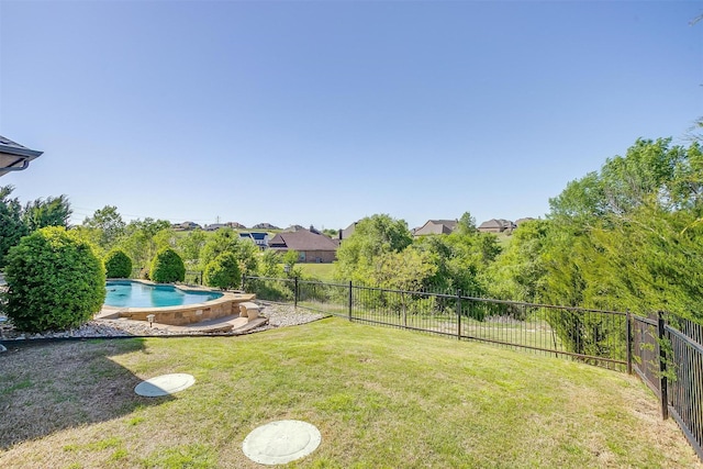view of yard featuring a fenced backyard and a fenced in pool